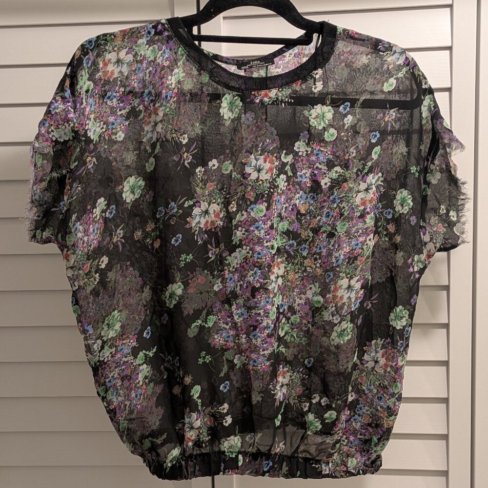 Black Sheer Zara Blouse with Floral Print - Picture 2 of 6